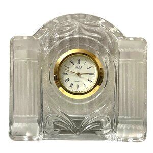 Vintage Mikasa Cotillion Frost Crystal Quartz Mantel Clock Gold Accents Art Deco